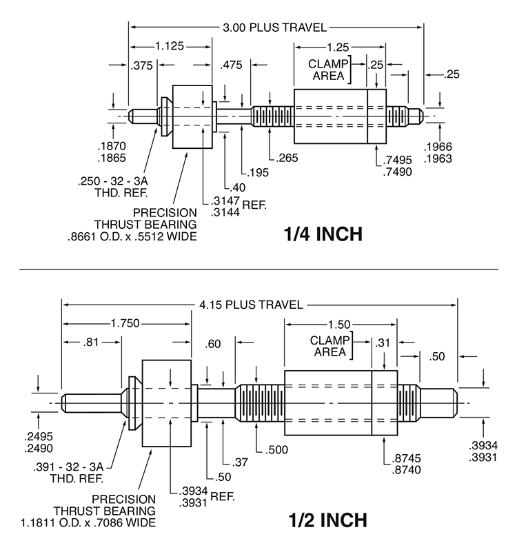 Standard Universal Lead Screw Assembly Dimensional Drawings